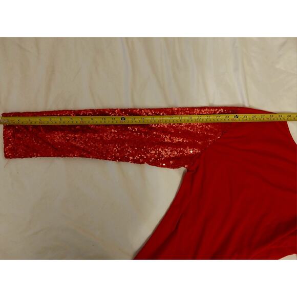 Red Sequin Cold Shoulder Strappy Long Sleeve Shirt Women’s 2XL Holiday Party - Picture 6 of 9